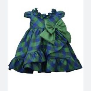 Bonnie Jean Girls Blue Green Metallic Check Ruffle Holiday Dress